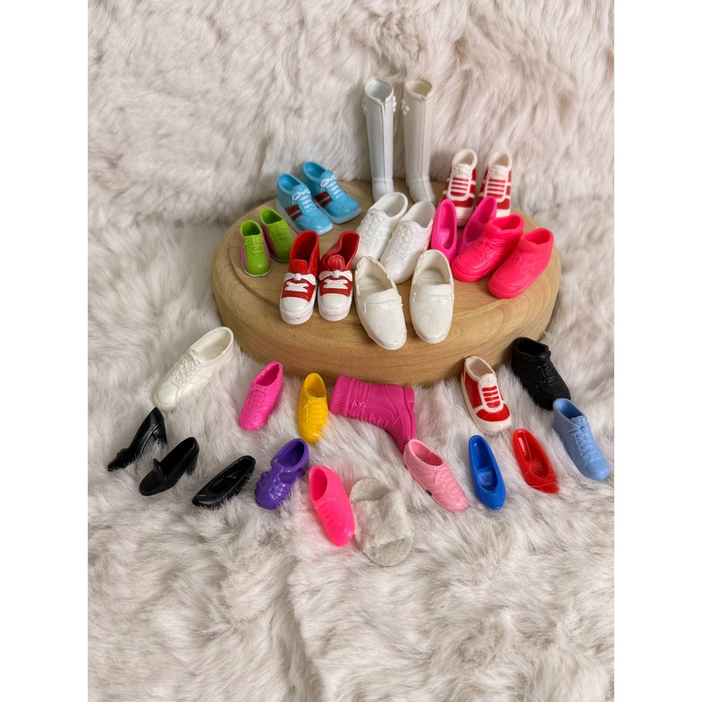 Assorted Doll Shoes Lot Mixed Sneakers Boots Heels Flats Paired and Single Shoes